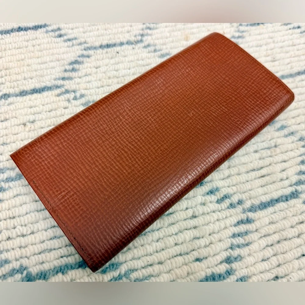 BURRBERRYS Vintage Rare 90’s Unisex Brown Textured Leather Long Bifold Wallet